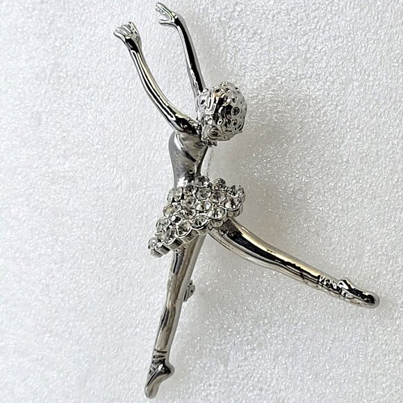 Rhinestone Ballet Dance Brooch Pin Silver tone Dancer Brooch - Picture 4 of 13